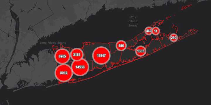 The Suffolk County COVID-19 map on Monday, Nov. 2.