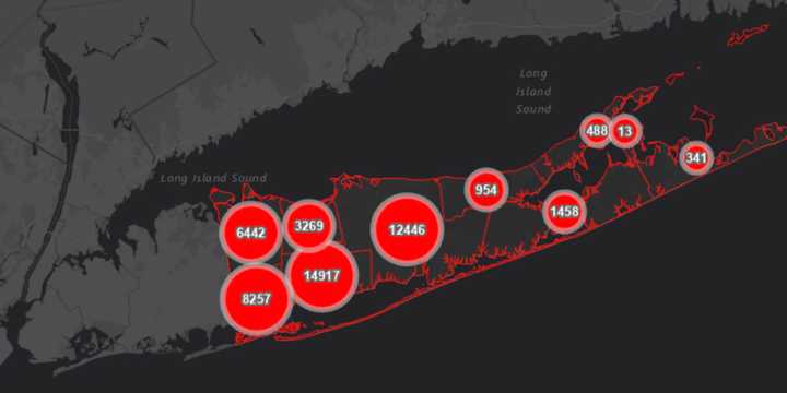 A breakdown of COVID-19 cases in Suffolk County on Monday, Nov. 9.