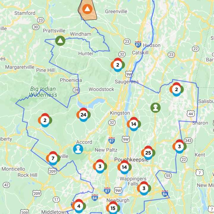 The outage map from Central Hudson as of 9:35 a.m. on Monday, Nov. 16.