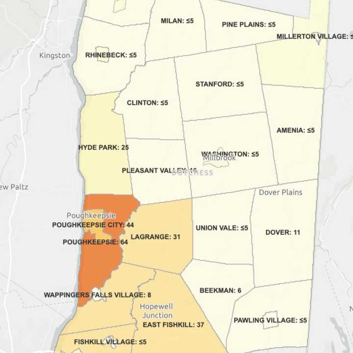 The Dutchess County COVID-19 map on Wednesday, Nov. 18.