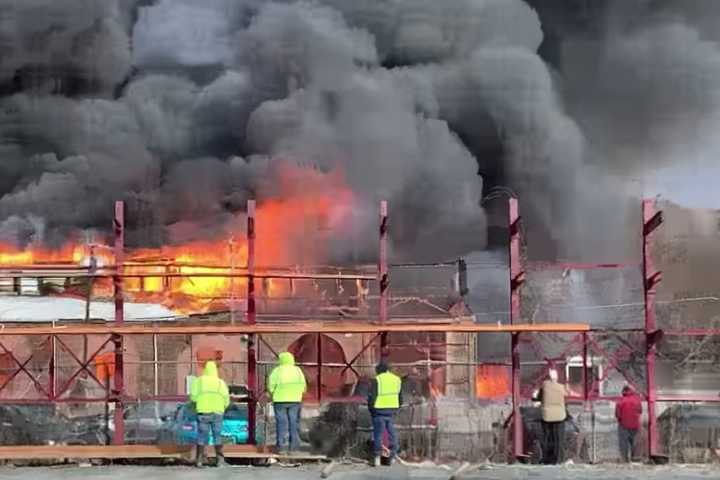 Firefighters Battling Large Blaze At Warehouse In Orange County