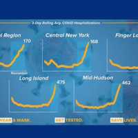 <p>A look at the increase in hospitalizations in five regions in the state, including Long Island and the Hudson Valley.</p>