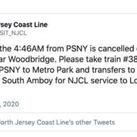 <p>North Jersey Coast Line derailment announcement on Twitter</p>