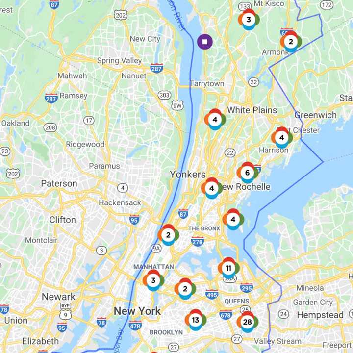 The Con Edison outage map on Monday, Nov. 30.