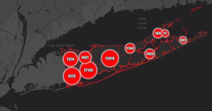 The Suffolk County COVID-19 map as of Monday, Nov. 30.