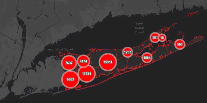 The Suffolk County COVID-19 map on Wednesday, Dec. 2.