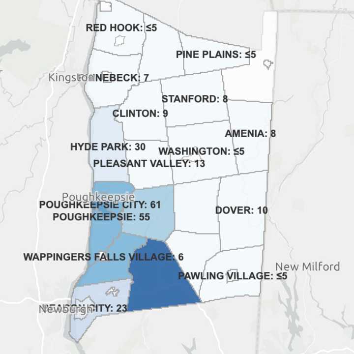 The breakdown of COVID-19 cases in Dutchess County on Thursday, Dec. 10.