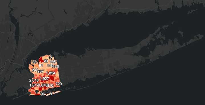 The Nassau County COVID-19 map on Thursday, Dec. 10.