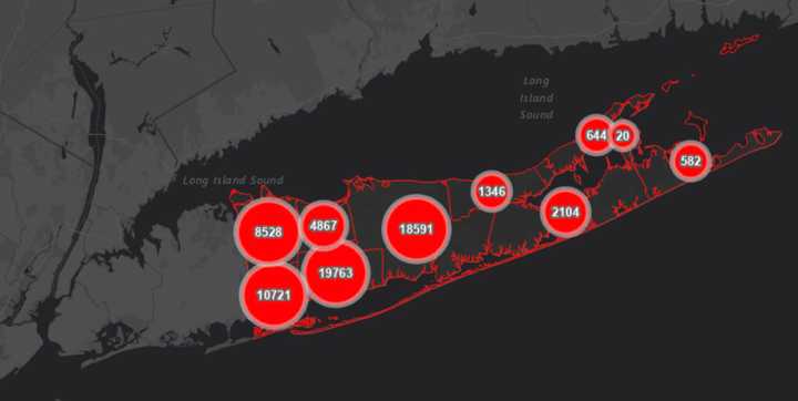 The Suffolk County COVID-19 map on Friday, Dec. 11.