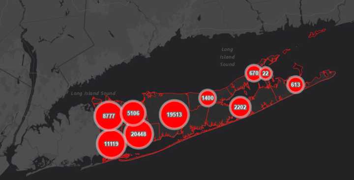 The Suffolk County COVID-19 map on Monday, Dec. 14.