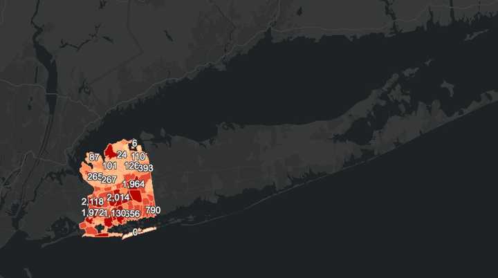 The Nassau County COVID-19 map on Wednesday, Dec. 16.