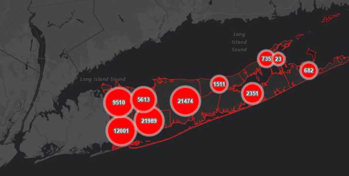 The Suffolk County COVID-19 map on Monday, Dec. 21.