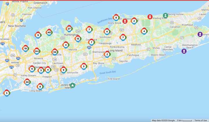 A look at the PSEG power outage map just before 8 a.m. Christmas morning, Friday, Dec. 25.