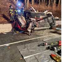 <p>A violent two-vehicle crash on I-84 injured six people.</p>