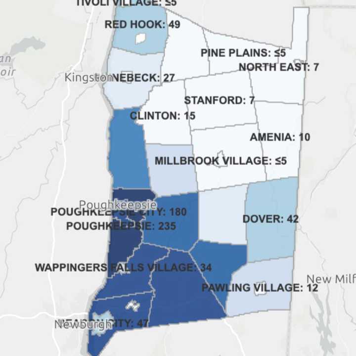 The breakdown of active COVID-19 cases in Dutchess County on Monday, Jan. 11.