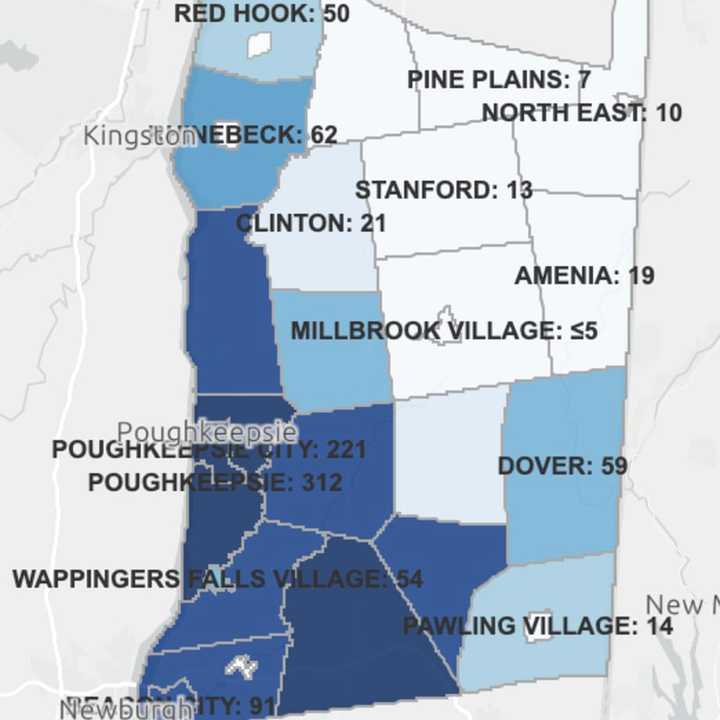 The breakdown of active COVID-19 cases in Dutchess County on Friday, Jan. 15.