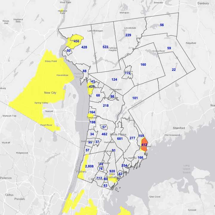 The breakdown of active COVID-19 cases in Westchester on Friday, Jan. 15.