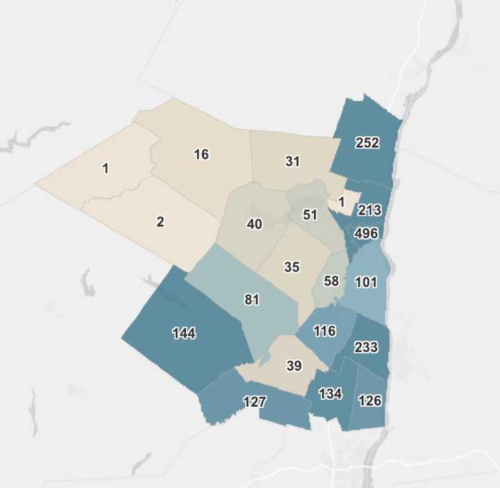 The breakdown of COVID-19 cases in Ulster County on Monday, Jan. 25.