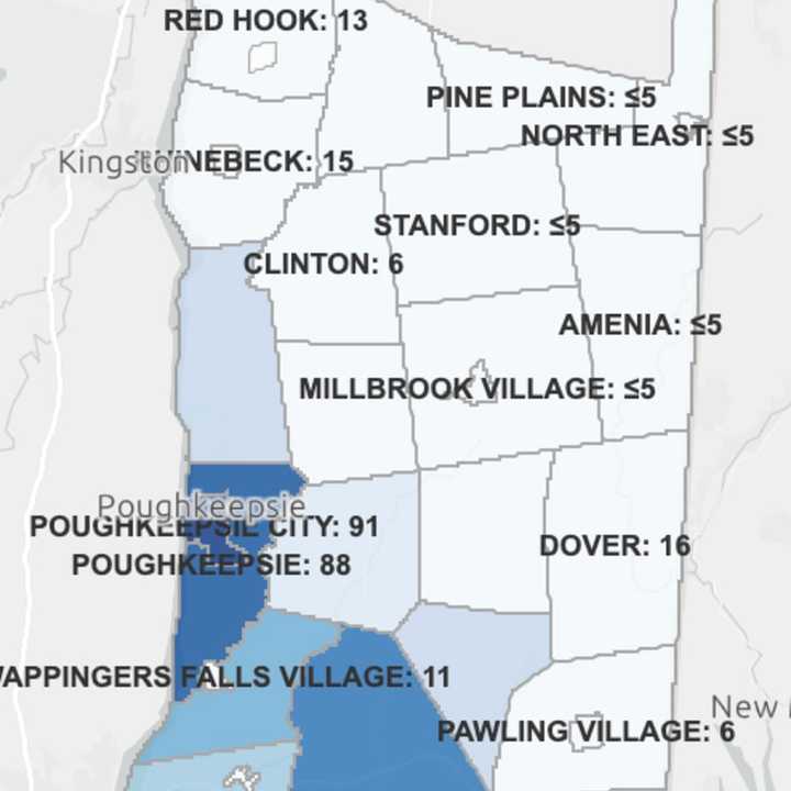 The Dutchess County COVID-19 map on Tuesday, Feb. 2.