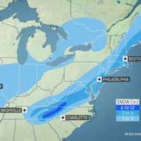 <p>Snowfall predictions Saturday night through late Sunday afternoon.</p>