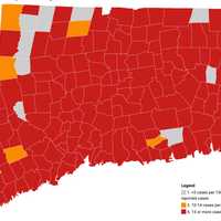 <p>This map shows the average daily rate of new cases of COVID-19 by town during the past two weeks. Only cases among persons living in community settings are included in this map.</p>