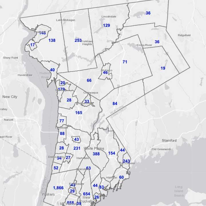 The breakdown of COVID-19 cases in Westchester on Tuesday, Feb. 16.