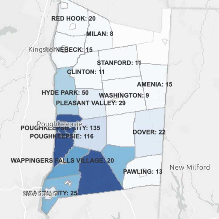 The breakdown of COVID-19 cases in Dutchess County on Thursday, Feb. 18.