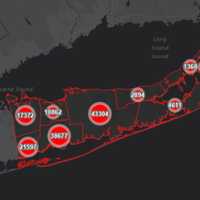 <p>The Suffolk County COVID-19 map on Thursday, Feb. 18.</p>