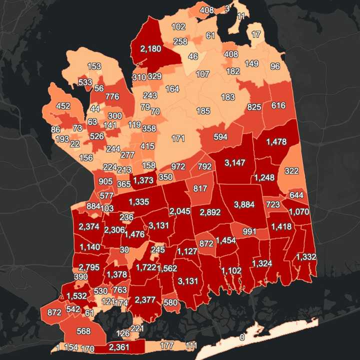 The Nassau County COVID-19 map on Tuesday, Feb. 23.