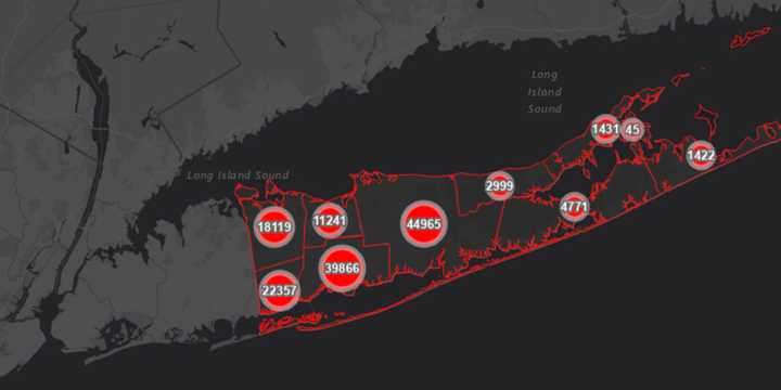 The Suffolk County COVID-19 map on Friday, Feb. 26.