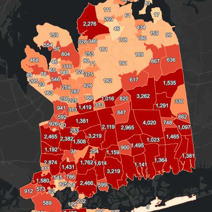 The Nassau County COVID-19 map on Monday, March 1.