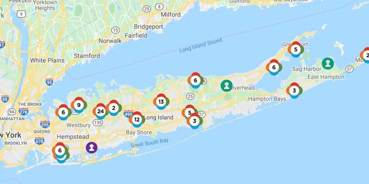 The PSEG Long Island outage map on Tuesday, March 2.