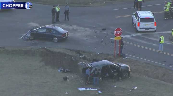 the scene of a serious crash in Burlington County. (Photo Courtesy: ABC-TV News Chopper 6)