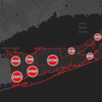 <p>The Suffolk County COVID-19 map on Thursday, March 11.</p>