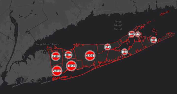 The Suffolk County COVID-19 map on Thursday, March 11.