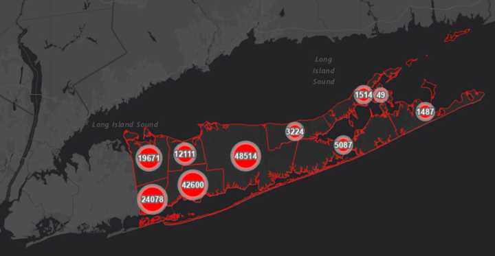 Suffolk County COVID-19 map on Wednesday, March 17.