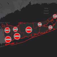 <p>The Suffolk County COVID-19 map on Friday, March 19.</p>