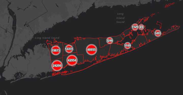 The Suffolk County COVID-19 map on Friday, March 19.