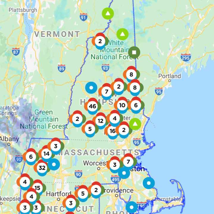 The Eversource outage map on Monday, March 29.