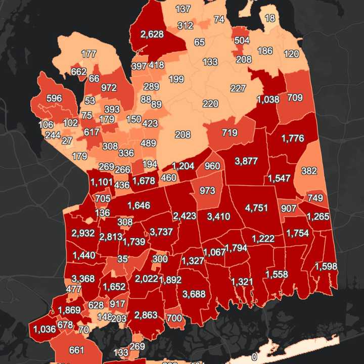 The Nassau County COVID-19 map on Tuesday, March 30.