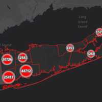 <p>The Suffolk County COVID-19 map on Wednesday, March 31.</p>