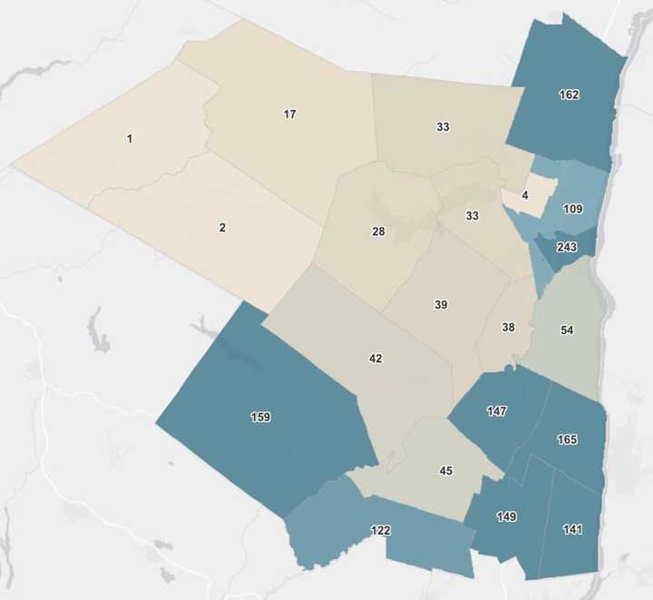 The Ulster County COVID-19 map on Thursday, April 1.