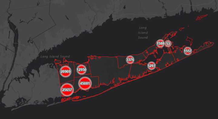 The Suffolk County COVID-19 map on Thursday, April 1.