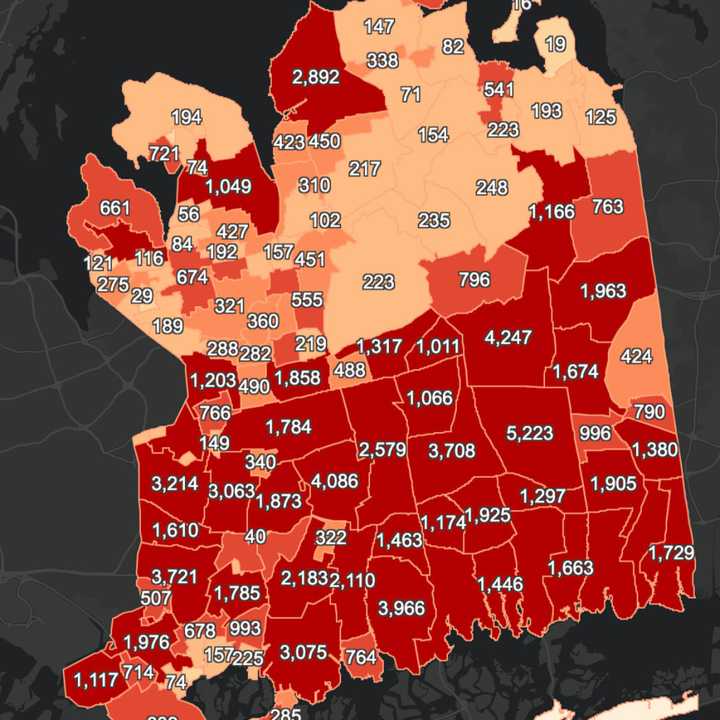 The Nassau County COVID-19 map.