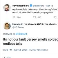 <p>&quot;It&#x27;s not our fault Jersey smells so bad and is a state of endless tolls.&quot;</p>