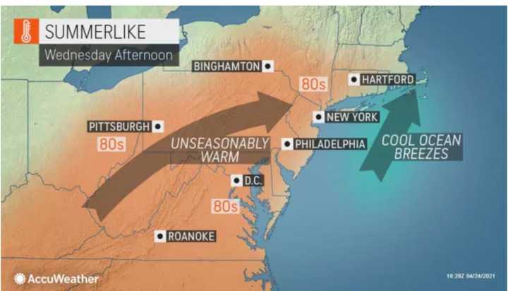 Unseasonably warm weather will arrive on Wednesday, April 28.