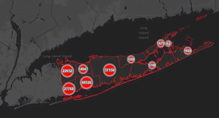 The Suffolk County COVID-19 map on Friday, May 7.