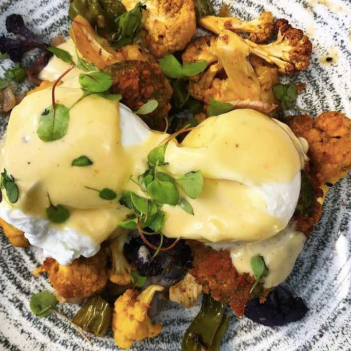 Fried avocado Benedict from Terrain Cafe.