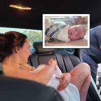 <p>Emily Hardman of Briarcliff Manor, NY moments after delivering baby Rosemary Claire in the back seat of her car on Route 78 in Lebanon, NJ.</p>