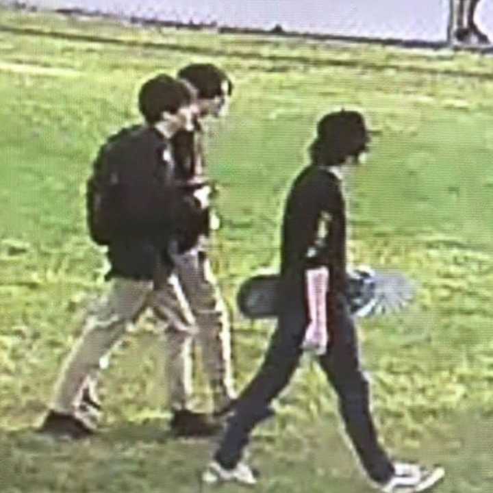 Three suspects were caught on surveillance footage vandalizing Forks Township property with graffiti in several different areas, police said.